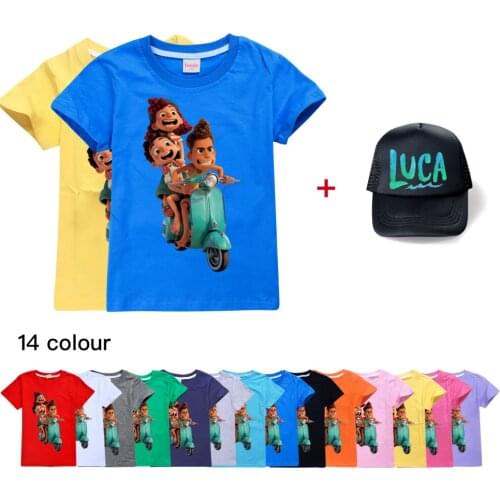 2021 New Kids Boys movie Luca Print Clothes Girls 3D Funny T-shirts+cap Costume Children summer Clothing Kids Tees Baby Tshirts
