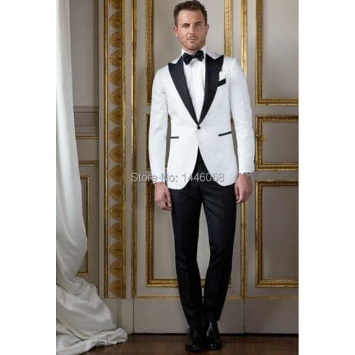 New Arrival 2018 Men 3 Piece Suits One Button Peak Lapel Wedding Suits For Men White Jacket With Pants Groom Tuxedos Bridegroom