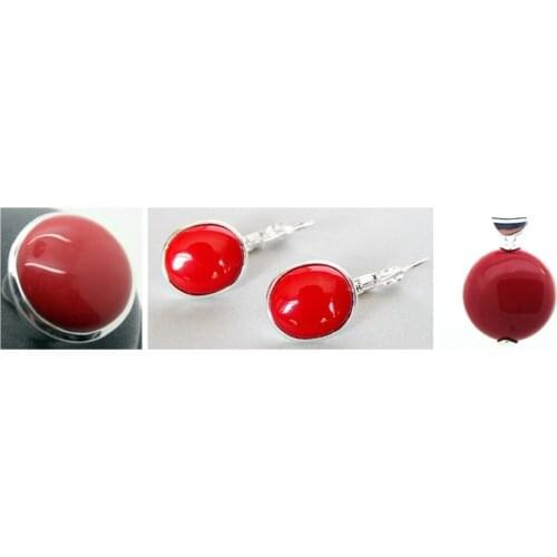 New Desighn Red Carved Lacquer Marcasite 925 Sterling Silver floeer Ring(#7-10) Earrings & Pandent jewelry sets