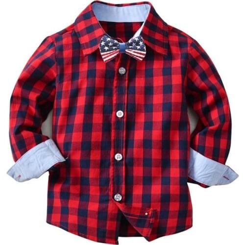 New Autumn Winter 2020 Toddler Kids Boys Long Sleeve Checked Shirt Solid Color Lapel Neck Buttons Shirts Tops 2-7T