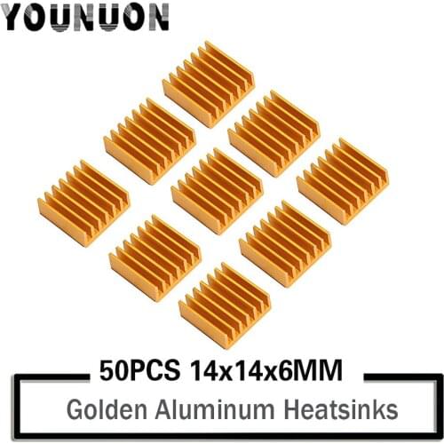 YOUNUON 50pcs 14x14x6mm Golden Aluminum Heatsink 14mm x 6mm Chip CPU GPU VGA RAM LED IC Heat sink Radiator with 3M Tape