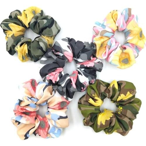 Wholesale women lovely flower printed Hair bands Camouflage hair scrunchies girls hair Tie Accessories Ponytail Holder