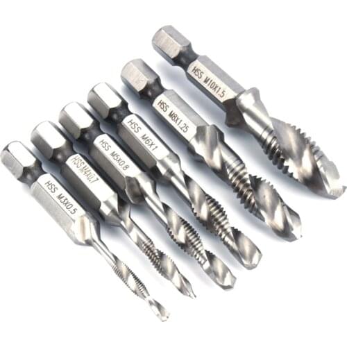 1Pcs M3/M4/M5/M6/M8/M10 1/4in Hex Shank Self-Centering Drill Bit HSS Metric Composite Tap Drill Bit Screw Thread Tapping Tool