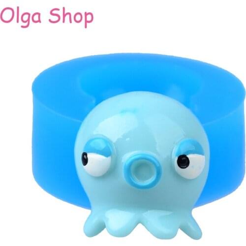 DYL080 23mm Octopus Silicone Push Mold - Ocean Animal Mold Cake Decoration Craft, Fondant, Cookie Biscuit, Candy, Resin Clay Wax