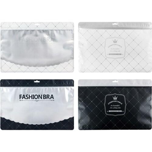 100 PCS Fashion Plastic Zip Lock Underwear Retail Packaging Bag, Gray Black Bra Underpants Shorts Storage Bag with Hanging Hole