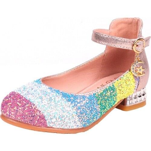 Rainbow Girls High Heels Shoes 2020 Spring Autumn Children Crystal Princess Soft Bottom Shoes Kids Dance Performance Shoes