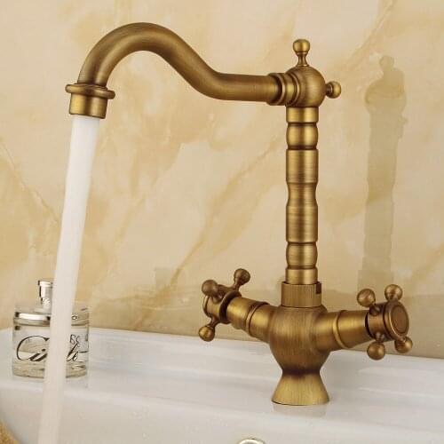Vintage style brass high basin faucet basin faucet antique faucet bronze copper double handle rotating faucet bathroom faucet