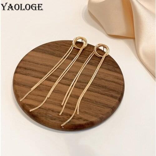 YAOLOGE Gold Color Long Tassel Rhinestone Drop Earrings 2021 Trend New Alloy Earrings For Women Gift Fashion Party Jewelry