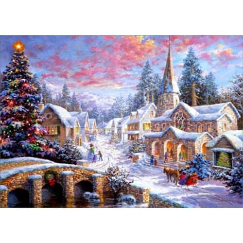 Winter Snow Scenery Landscape Printed Water-Soluble Canvas 11CT Cross Stitch DIY Embroidery Complete Kit DMC Floss