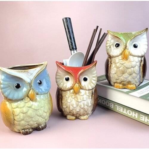 Owl Shaped Storage Box Ceramics Jar Home Decoration Figurines Craft Christmas Gift For Kids