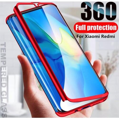 Funda protectora de cuerpo completo con cristal para Xiaomi, funda protectora para Xiaomi Redmi Note 9 10 9s 8T 8 7 K20 Pro, 360