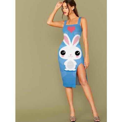 3D Dress Rabbit Dresses Women Animal Halter Sleeveless Love Vestido Sexy Lovely Sundress Womens Clothing Club Vintage