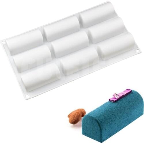 1PCS Small long Roll shaped Silicone Mold, 9 Hole silicone Chocolate Desserts bread Cake Mould, pastry baking Cake Decor tools