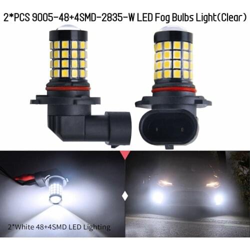2*PCS 9005-48+4SMD-2835-W LED Bulbs Fog Lamp 10-30V High Brightness Clear Lens