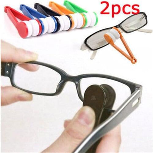 Random Color 2PCS Mini Portable Glasses Eyeglass Sponge Sunglasses Microfiber Cleaner Brush