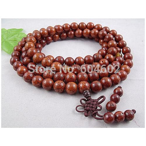 9mm Tibetan Buddhism 108 Red star & moon Bodhi Prayer Bead Mala Mala Necklace