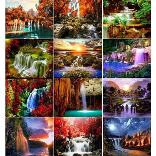 AZQSD DIY Painting By Number Canvas Kits Landscape Handpainted Gift 40x50cm Coloring By Numbers Waterfall Decor For Home