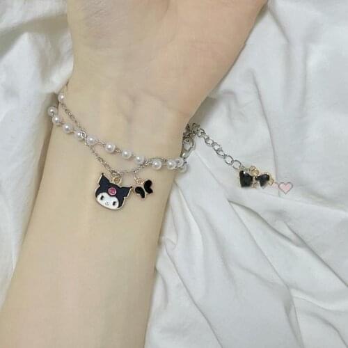 My Melody Cinnamoroll Kuromi Kawaii Bracelet Cute Kt Pomm Purin Tassel with Pearl Girl Heart Bracelet A Gift for Girls