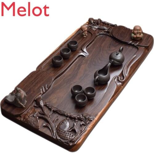 Household Tea Tray Solid Wood Tea Table Blackwood Log Tea Pitcher Carved Large Small Kung Fu Tea Teaware Gifts From Elders