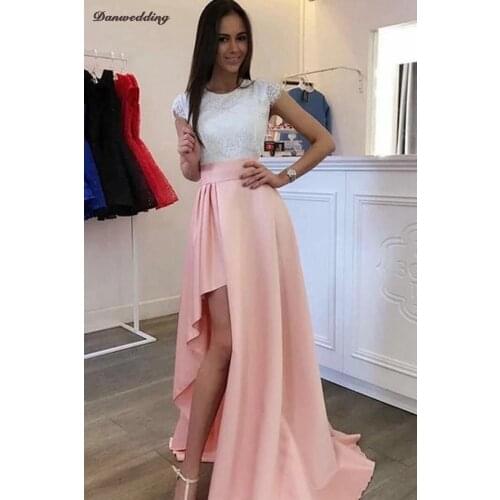 Elegant Scalloped-Neck A-Line Prom Dresses Capped Sleeve Chiffon Court Train Lace Applique Evening Dresses Girl Party Gown