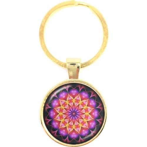Enamel Mandala Lotus Keychain Henna Yoga Jewelry Keyring For Men Women Charm Art Picture OM Symbol Buddhism Zen Key Holder