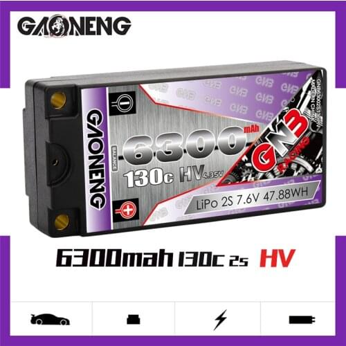 GNB 6300mAh 2S 7.6V 130C/260C Hardcase SHORTY 5.0mm Bullet See Through LiHV Battery Pack for 1/10 RC Car Race Car Parts