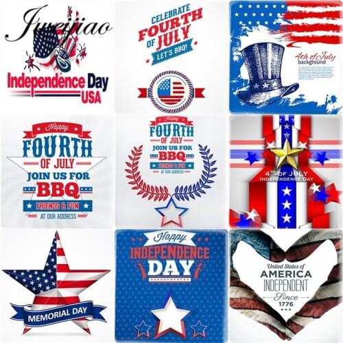 JWEIJIAO Letter Design Happy Independence Day 12mm Square Shape DIY Glass Cabochon USA Flag Jewelry Cameo Charms Settings