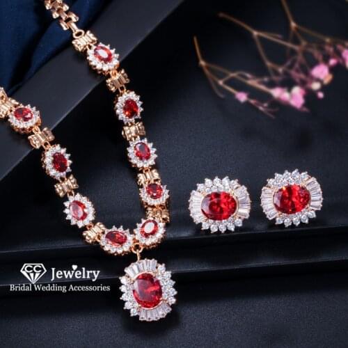 CC Necklace and Earrings Sets for Women Wedding Jewelry Set Flower Shape Cubic Zircon Engaged Banquet Party Fine Bijoux T0102