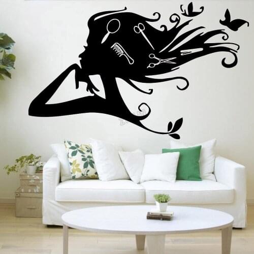 Beautiful Girl Hair Wall Decals For Hair Store Beauty Hair Salon Vinyl Wall Sticker Art Woman Decor Living Room For Window Y015