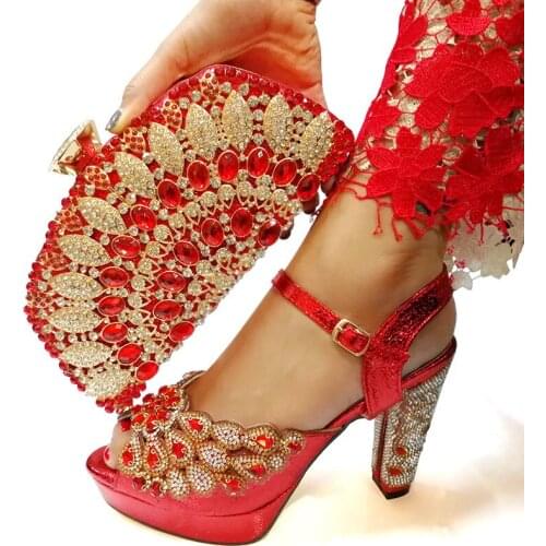 Red Italian Shoes with Matching Bag for Woman Italian Shoes and Bag Set High Quality African Wedding Shoe and Bag
