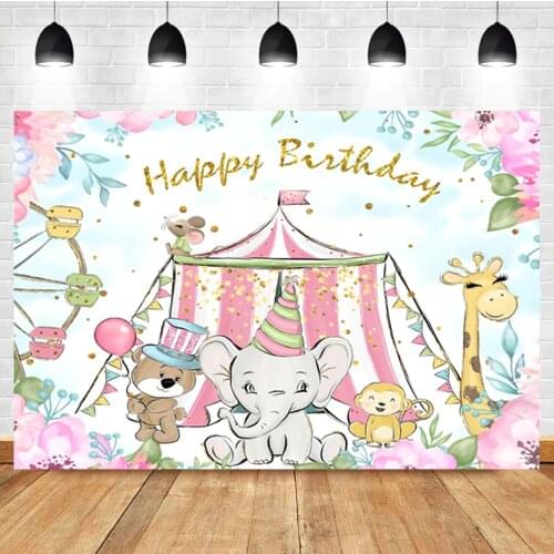 Laeacco Cartoon Animal Circus Elephant Giraffe Baby Birthday Custom Photo Photography Backdrop Photo Background For Photo Studio