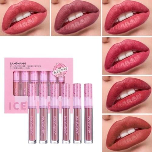 6PCS Matte Liquid Lipstick Long-Lasting Moisturizing Lip Gloss Durable Waterproof Non-stick Natural Soft Smooth