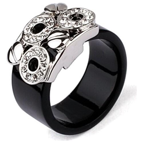 AAA Quality Fashion Black Acrylic Premium CZ Crystals Circles Ring for Men And Women
