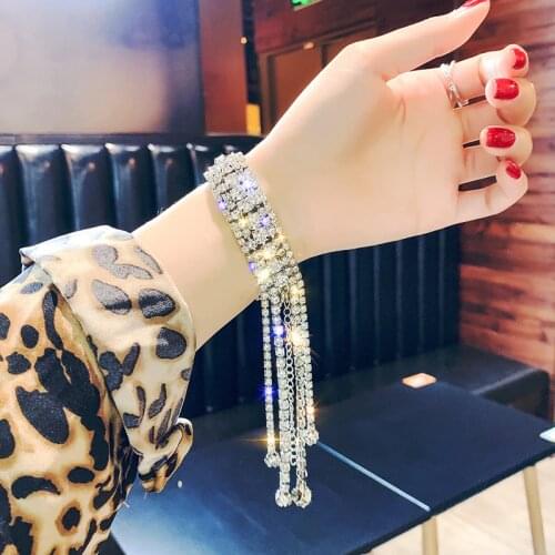 Fashion Full Rhinestone Bracelet For Women 2021 Shiny Long Tassel Crystal Bracelets & Bangles Jewelry Gifts
