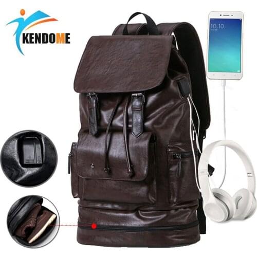 Fashion Men USB PU Leather Gym Backpack For fitness Boys Training Bag With Shoes Storage Male Travel Duffle Se De Sport Bolsa