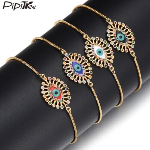 Pipitree Fashion Evil Eye Bracelet for Women Lady Copper Cubic Zirconia Enamel Charm Slider Bracelet Hip Hop Jewelry Gift