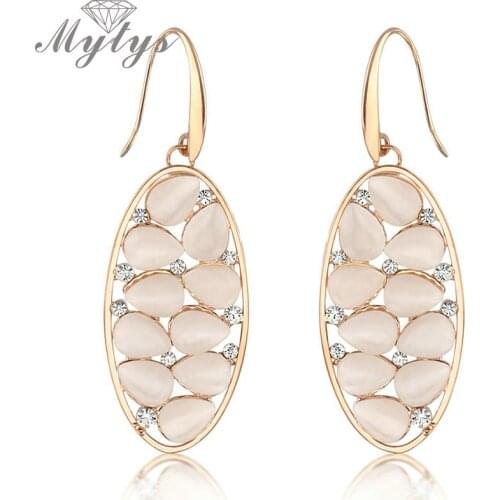 Mytys Fashion Dangle Drop Earrings Round Leaf Shape Cats Eye Gem Piercing E75 E76