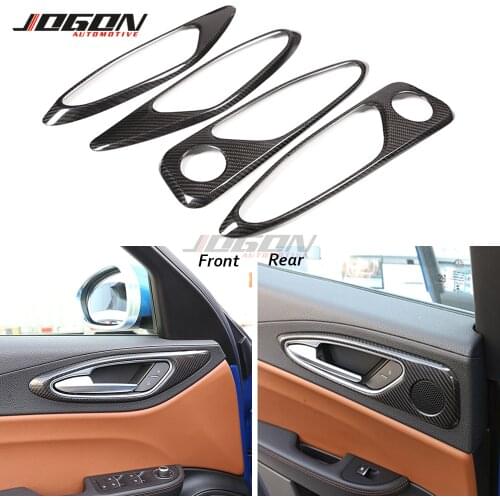 Real Carbon Fiber For Alfa Romeo Giulia 952 2017 - 2020 Car Interior Front Rear Door Handle Panel Frame Cover Trim Molding