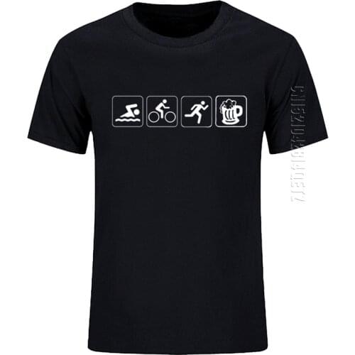 Summer New Men Tshirt Triathlon Swim Bike Run And Beer Oversized Crew Neck Cotton T-Shirts Print Fashion Graphic Tops & Tees