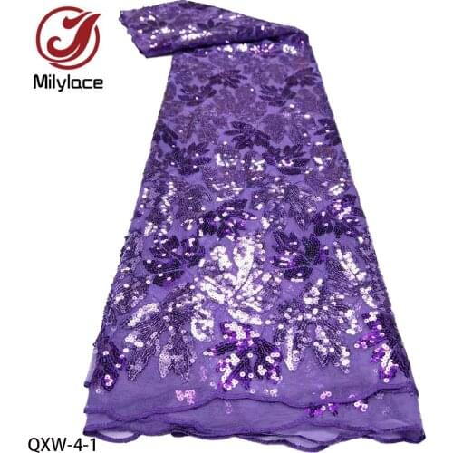 Latest French Tulle Lace Fabric 2021 High Quality Organza Embroidery Nigerian Gown Beaded African Lace Fabric 5 Yards QXW-4