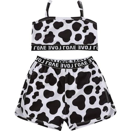 New Kids Summer Outfit Baby Girls Clothes Set Cow Pattern Tank Top+Shorts Sportswear Children Girls Fashion 2Piece