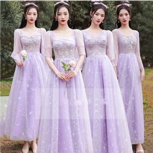 New Lilac Bridesmaid Dresses Formal Lace Graduation Gown With Sleeves robe de soirée de mariage Платья для подружек невесты