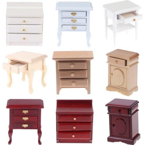 New Miniature Chinese Classical Bedside table Mini Cabinet Bedroom Furniture Kits Home & Living For 1/12 Scale Dollhouse