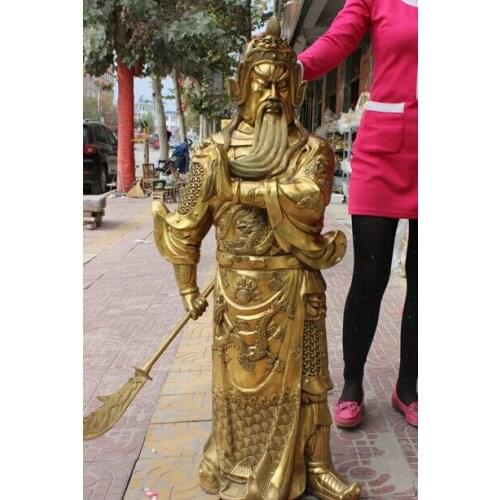 Wholesale factory 48" Chinese Pure Brass Copper Warrior Dragon Stand GuanGong GuanYu God Statue 25% off
