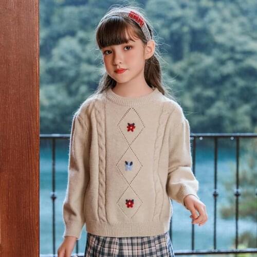 Autumn Winter Children Sweater For Girls Warm Thickening Knitted Pullovers Kids Teens Long Sleeve Thermal Knitwear Tops 5-14Y