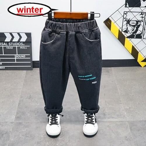 Autumn Winter Toddler Boys Jeans Thicken Casual Warm Jeans for Boys Kids Pants Elastic Waist Children Denim Pants Baby Trousers