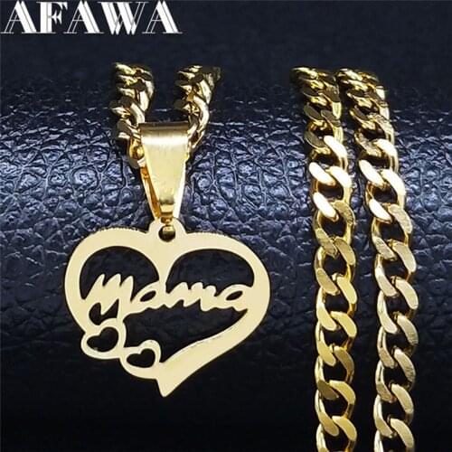 2021 Heart Mama Stainless Steel Chain Necklace for Women Gold Color Small Necklace Pendant Jewelry cadena de oro hombre NXS01