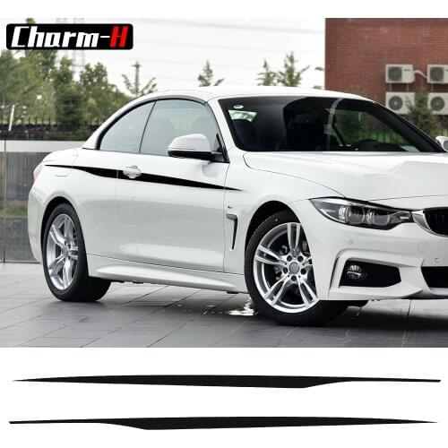 Pair of 5D Carbon Fibre/Gloss/Matte Black M Performance Side Door Racing Stripes Decals Vinyl Sticker for BMW 4 Series F32 F33