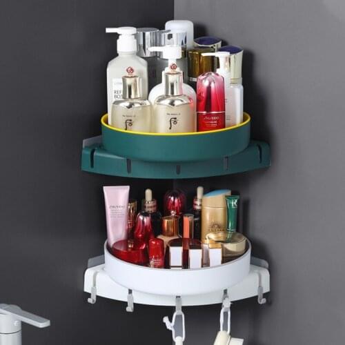 Hole-free Toilet Bathroom Accessories Kitchen Organizer Rotating Corner Shelf Wall-mounted Storage Shelves Rack