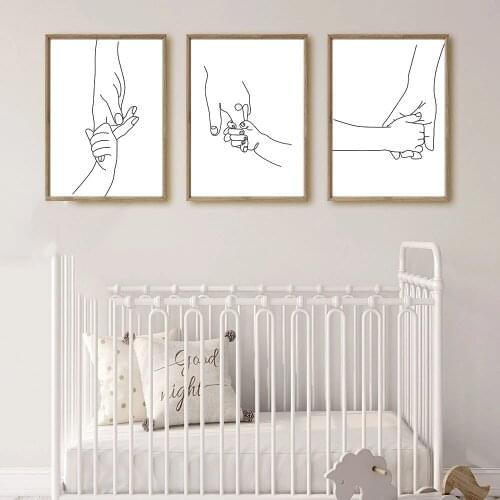 Dad Mom Baby Hand Posters And Prints Line Drawing Abstract Painting Family Wall Art Print Pictures Nursery Kids Room Decoration